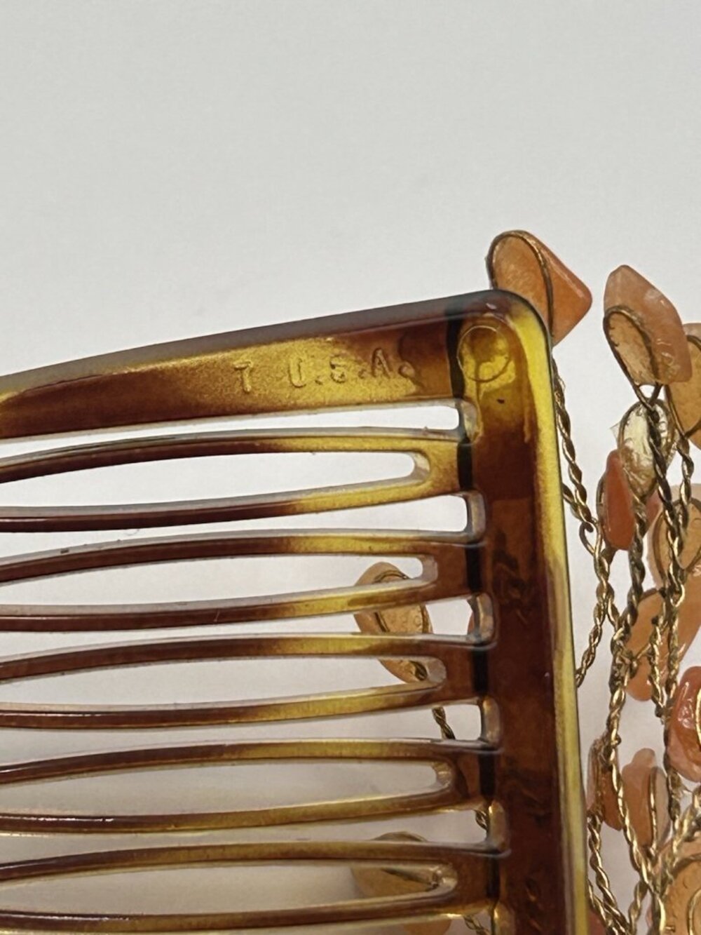 Vintage Goody Hair Comb Claw Clip Tortoise Coral Color Stones Wire Brown Hair - Picture 10 of 13